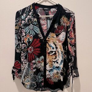 Desigual Multicolor Floral Tiger Blouse